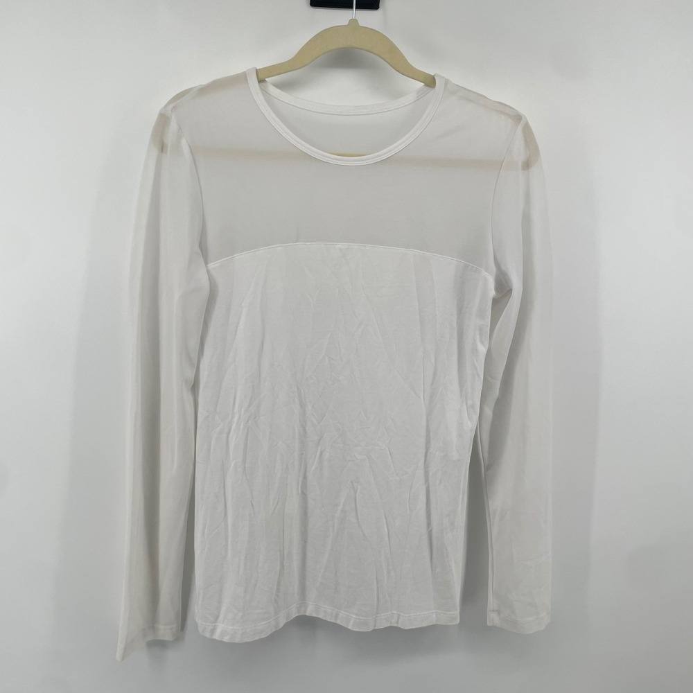 Anatomie Budah Mesh Pima Cotton Long Sleeve Top Women M White Essentials Travel